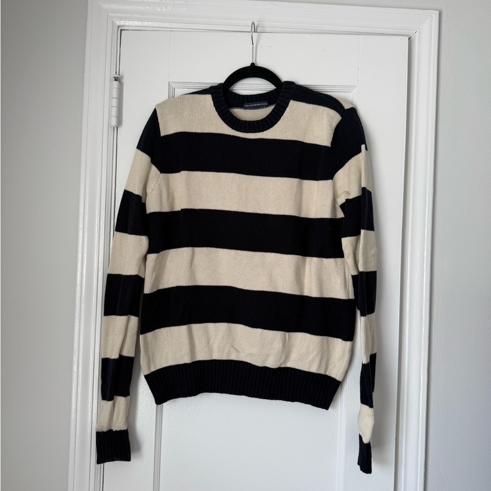 Brandy Melville Navy and Cream Striped Crewneck Sweater